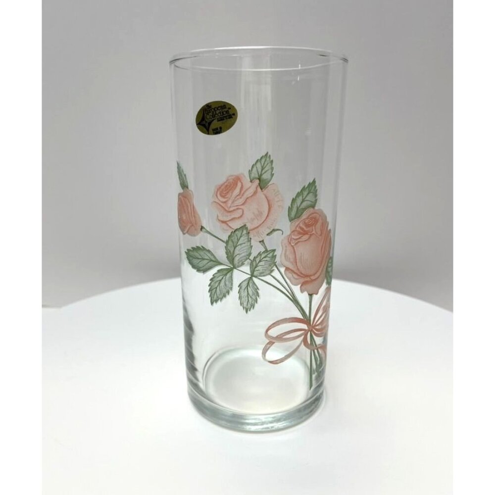 Enameled Etched Floral Clear Glass Vase Pink Roses European Collection Turkey - Picture 2 of 7